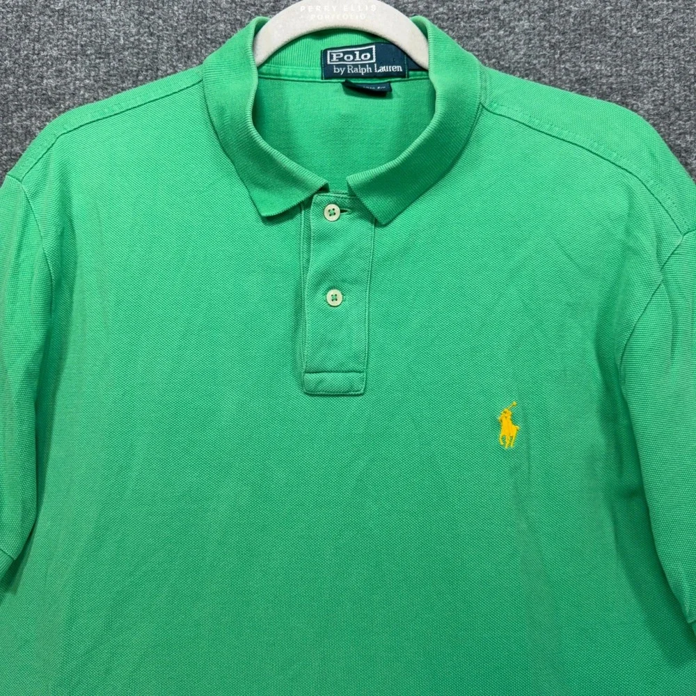 Polo Ralph Lauren Polo Shirt Mens Large Green Yellow Pony Custom Fit Classic